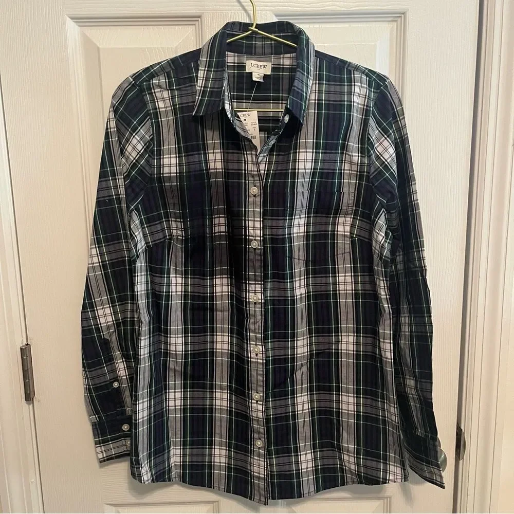 J. Crew Men's Blue and Green Plaid Button Down Shirt NWT